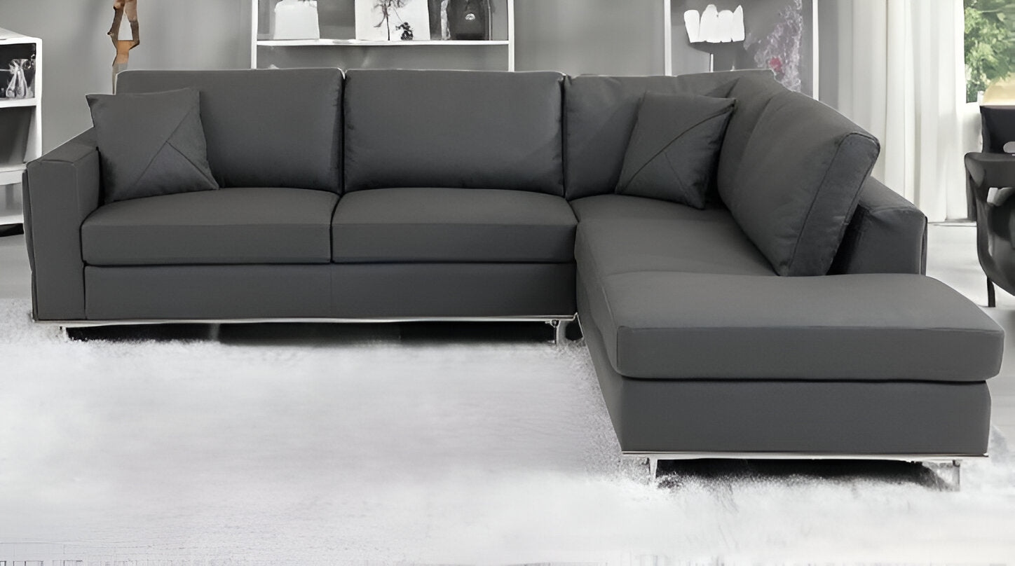 Dark Gray Italian Leather Reclining L Shaped Two Piece Corner Sectional-1