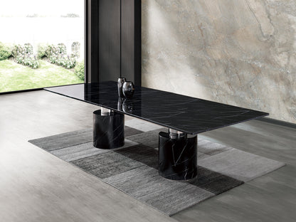 180" Black Marble Double Pedestal Base Dining Table-3