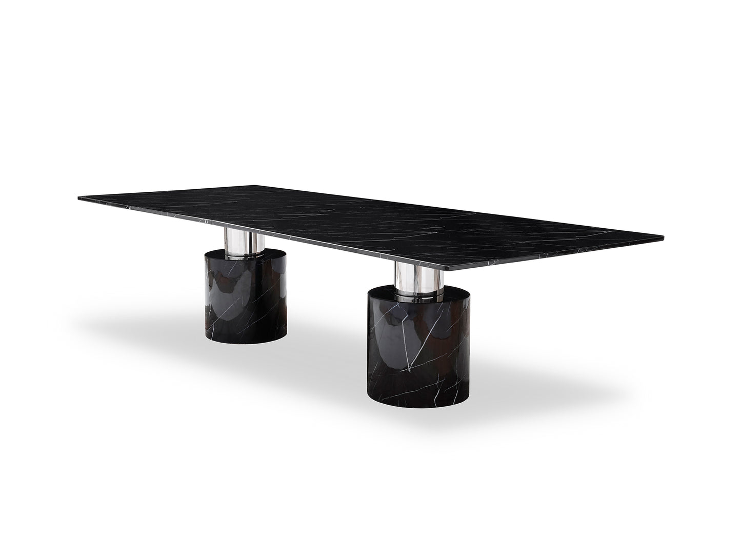 180" Black Marble Double Pedestal Base Dining Table-2