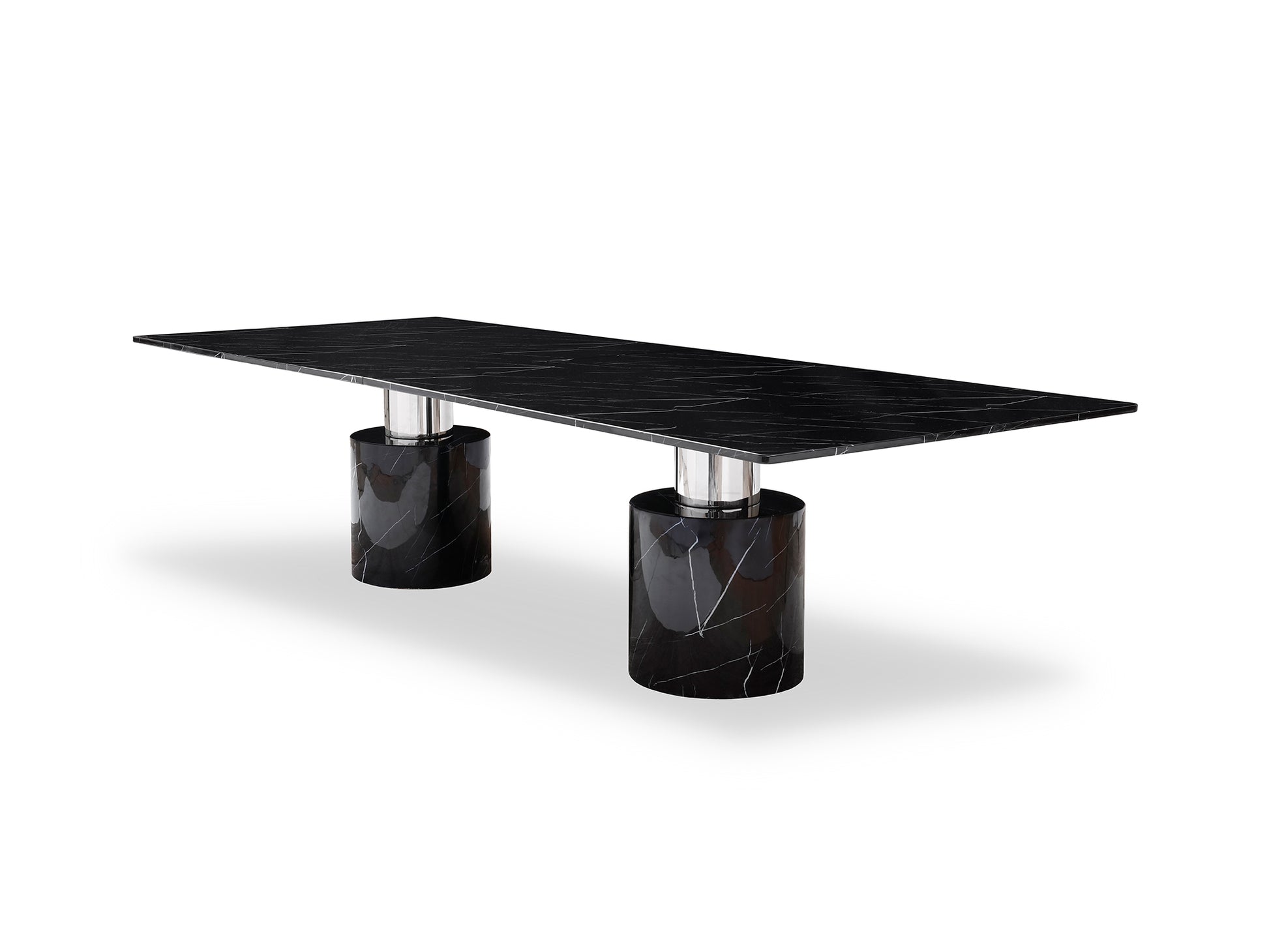 180" Black Marble Double Pedestal Base Dining Table-2