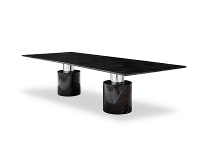 180" Black Marble Double Pedestal Base Dining Table-2