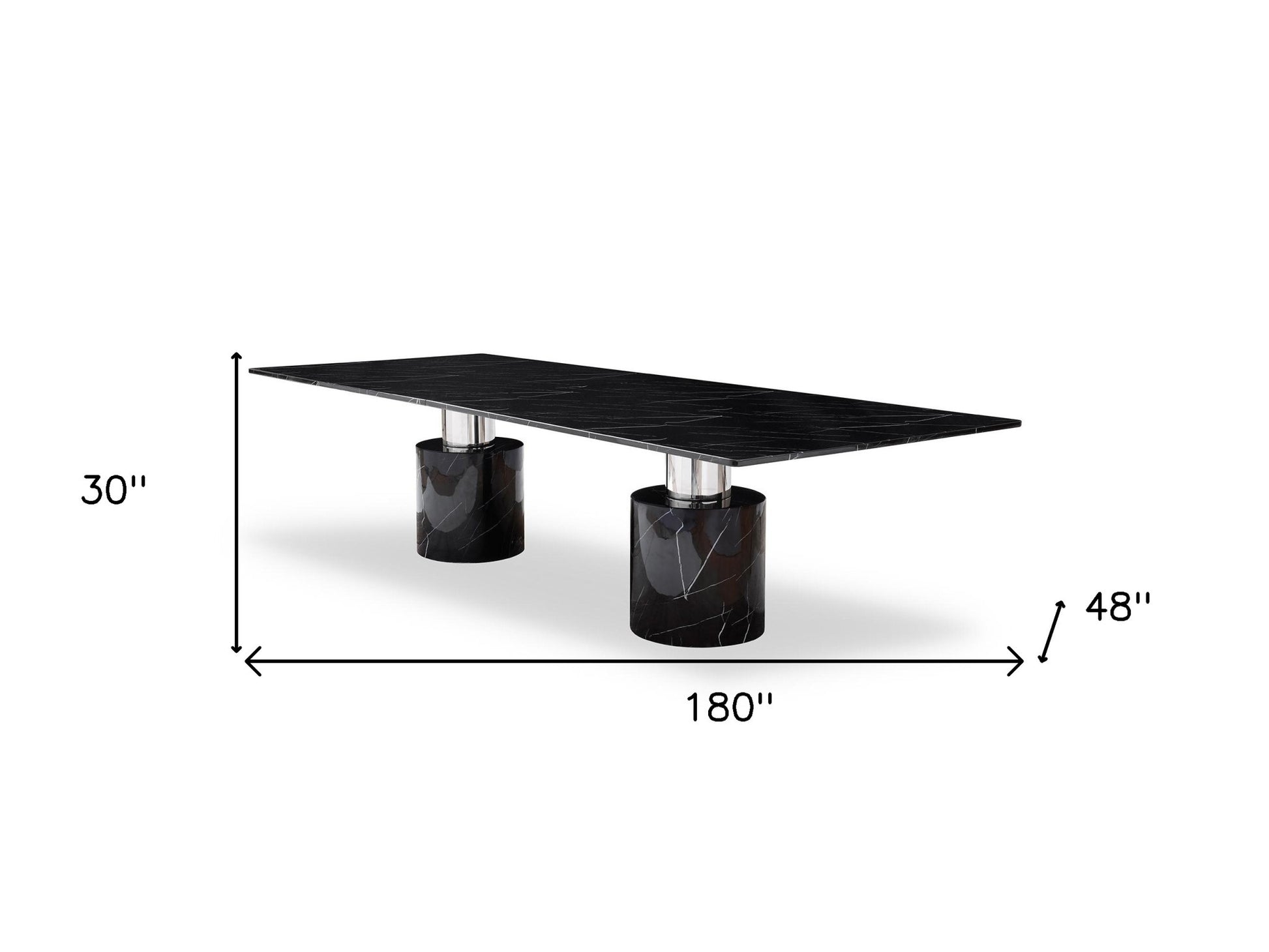 180" Black Marble Double Pedestal Base Dining Table-4
