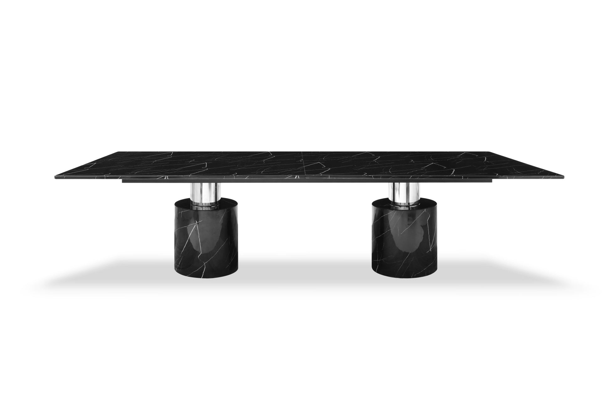 180" Black Marble Double Pedestal Base Dining Table-1