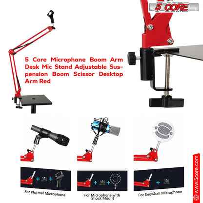 5Core Microphone Boom Arm Desk Mic Stand Adjustable Clamp Suspension Boom Stands RED-4