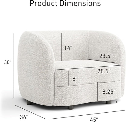 Nimiane Modern Boucle 3 Piece Sofa Set with Curved Arms and Wooden Legs, Accent Furniture Sets for Living Room, Home Office, Bedroom, Lounge, Off-White-3