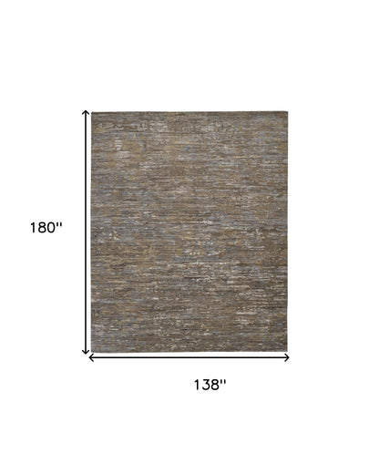 12' X 15' Brown And Gray Wool Abstract Hand Knotted Area Rug-2