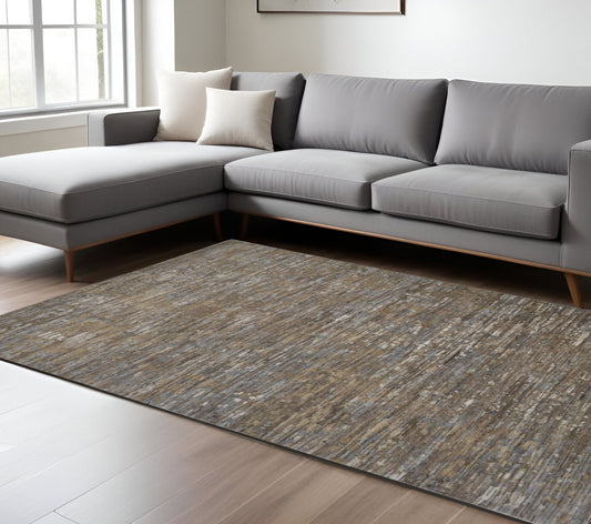 12' X 15' Brown And Gray Wool Abstract Hand Knotted Area Rug-0