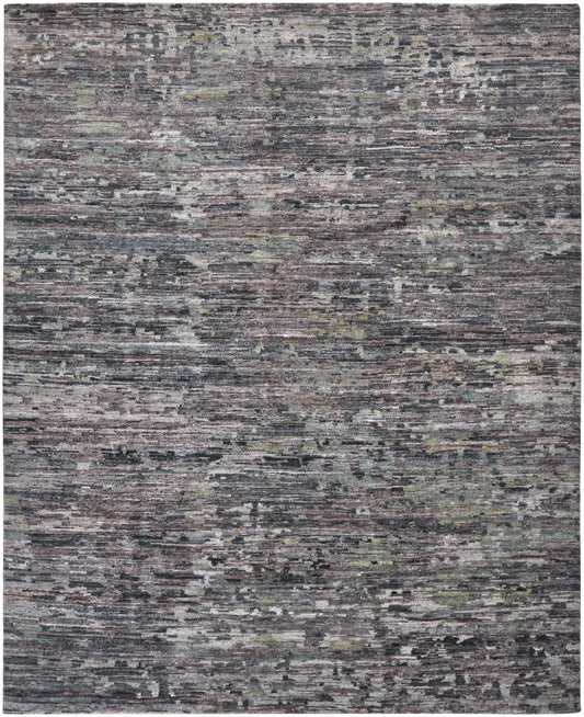 12' X 15' Blue And Gray Wool Abstract Hand Knotted Area Rug-0