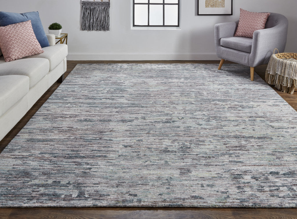 12' X 15' Blue And Gray Wool Abstract Hand Knotted Area Rug-4