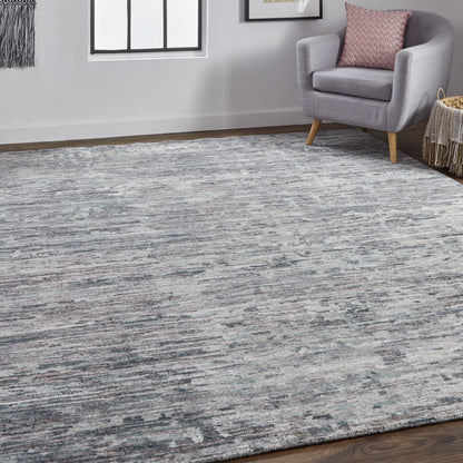 12' X 15' Blue And Gray Wool Abstract Hand Knotted Area Rug-5