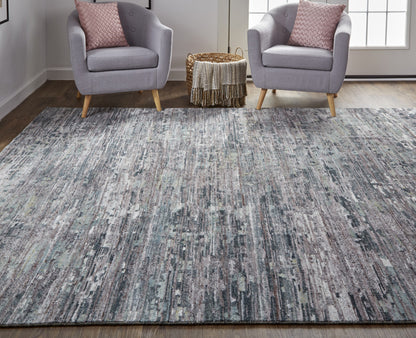12' X 15' Blue And Gray Wool Abstract Hand Knotted Area Rug-6