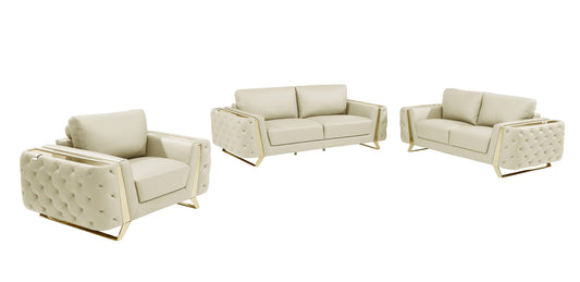 Three Piece Indoor Beige Italian Leather Six Person Seating Set-0