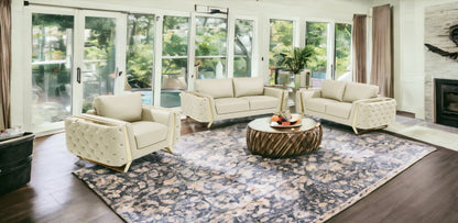 Three Piece Indoor Beige Italian Leather Six Person Seating Set-1