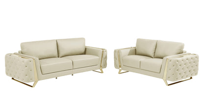 Two Piece Indoor Beige Italian Leather Five Person Seating Set-0
