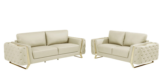 Two Piece Indoor Beige Italian Leather Five Person Seating Set-0
