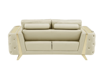 Two Piece Indoor Beige Italian Leather Five Person Seating Set-5