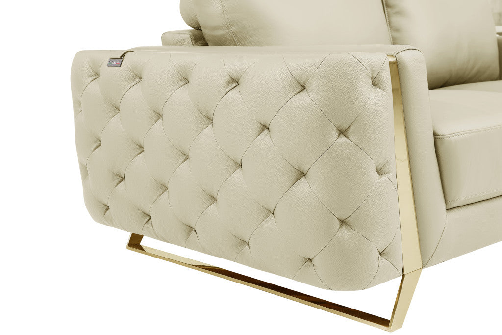 Two Piece Indoor Beige Italian Leather Five Person Seating Set-6