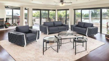Three Piece Indoor Dark Gray Italian Leather Six Person Seating Set-1