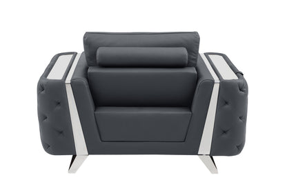 Three Piece Indoor Dark Gray Italian Leather Six Person Seating Set-7