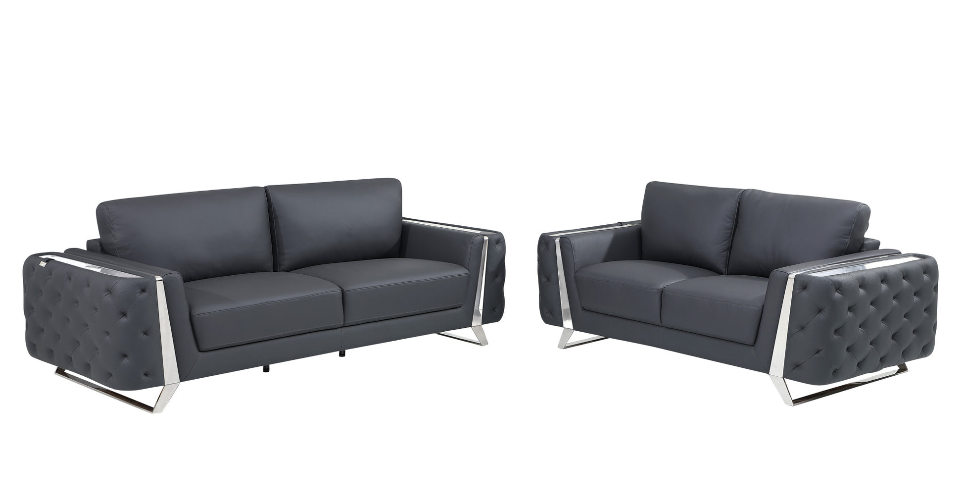 Two Piece Indoor Dark Gray Italian Leather Five Person Seating Set-0