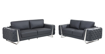 Two Piece Indoor Dark Gray Italian Leather Five Person Seating Set-0