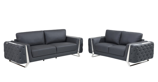 Two Piece Indoor Dark Gray Italian Leather Five Person Seating Set-0