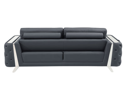Two Piece Indoor Dark Gray Italian Leather Five Person Seating Set-3