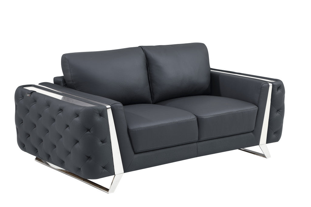 Two Piece Indoor Dark Gray Italian Leather Five Person Seating Set-4