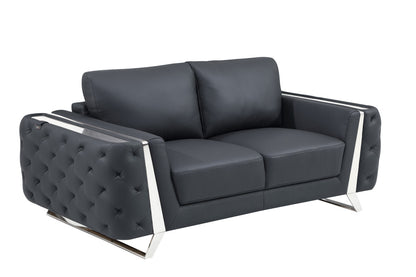 Two Piece Indoor Dark Gray Italian Leather Five Person Seating Set-4