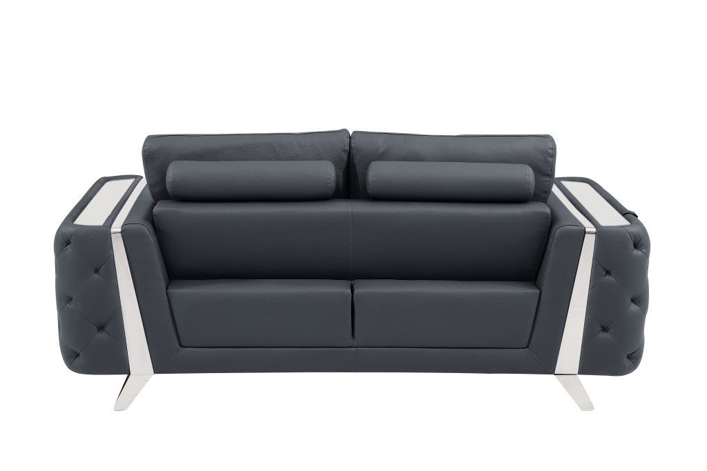 Two Piece Indoor Dark Gray Italian Leather Five Person Seating Set-5
