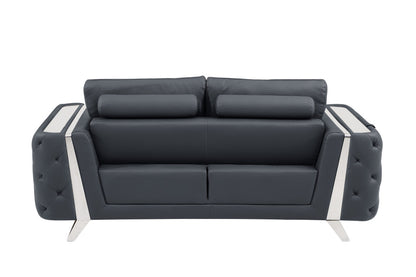 Two Piece Indoor Dark Gray Italian Leather Five Person Seating Set-5