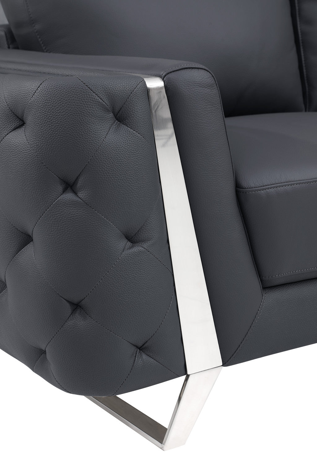 Two Piece Indoor Dark Gray Italian Leather Five Person Seating Set-8