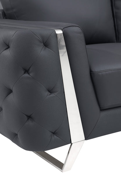 Two Piece Indoor Dark Gray Italian Leather Five Person Seating Set-8