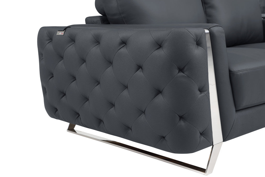 Two Piece Indoor Dark Gray Italian Leather Five Person Seating Set-7