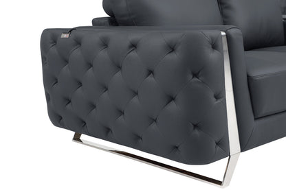 Two Piece Indoor Dark Gray Italian Leather Five Person Seating Set-7