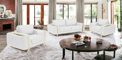 Three Piece Indoor White Italian Leather Six Person Seating Set-1