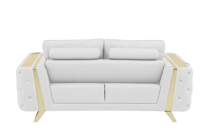 Two Piece Indoor White Italian Leather Five Person Seating Set-5