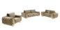 Three Piece Indoor Beige Velvet Six Person Seating Set-0