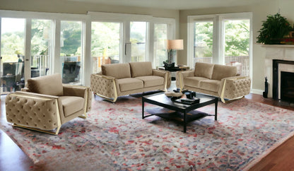 Three Piece Indoor Beige Velvet Six Person Seating Set-1