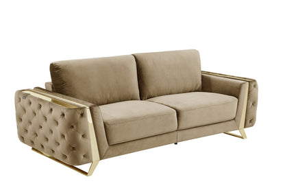 Three Piece Indoor Beige Velvet Six Person Seating Set-2