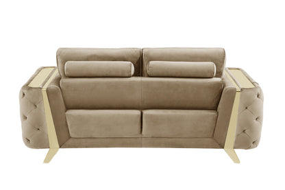 Three Piece Indoor Beige Velvet Six Person Seating Set-3