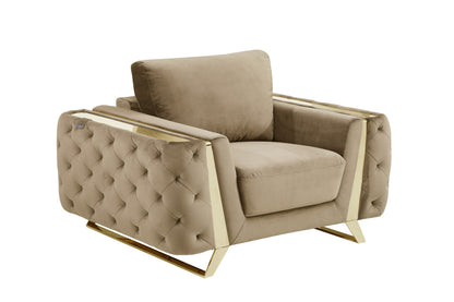 Three Piece Indoor Beige Velvet Six Person Seating Set-6