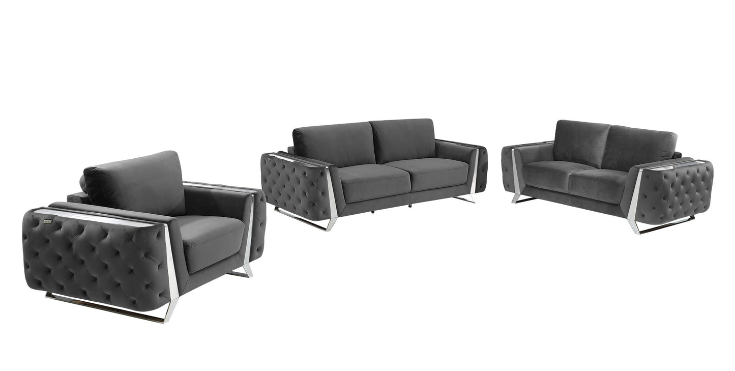 Three Piece Indoor Dark Gray Velvet Six Person Seating Set-0