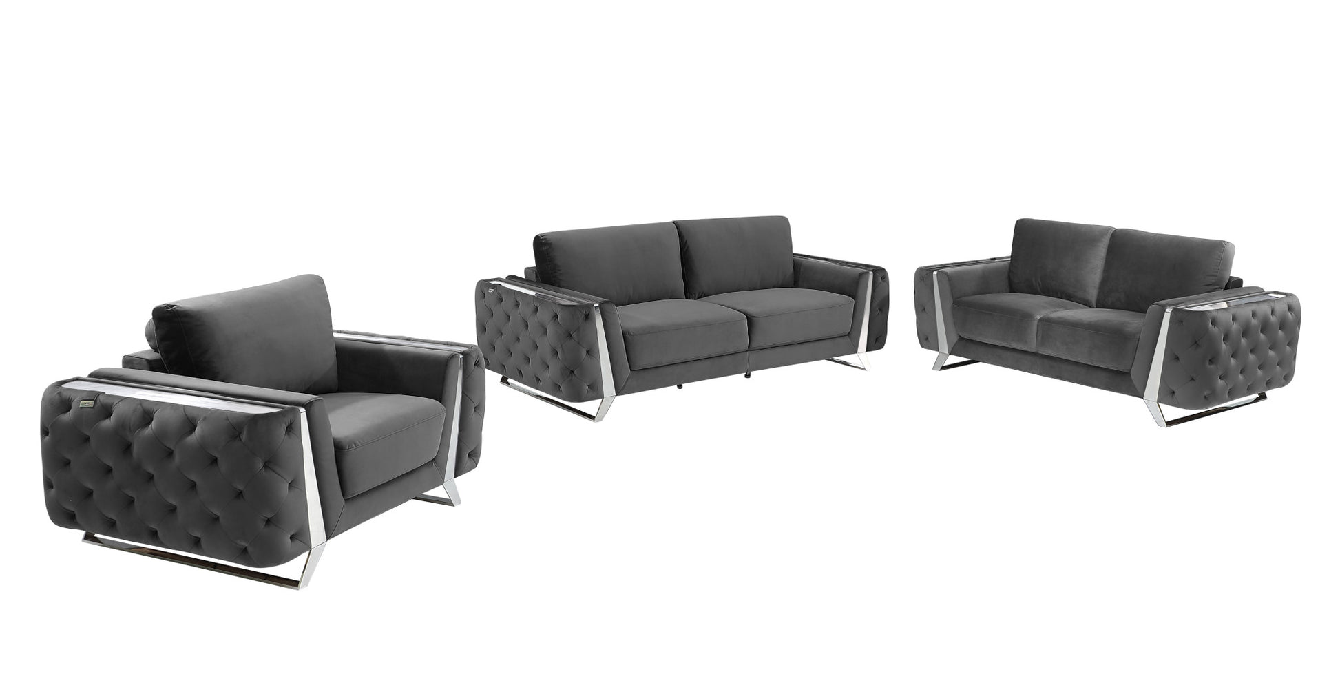 Three Piece Indoor Dark Gray Velvet Six Person Seating Set-0