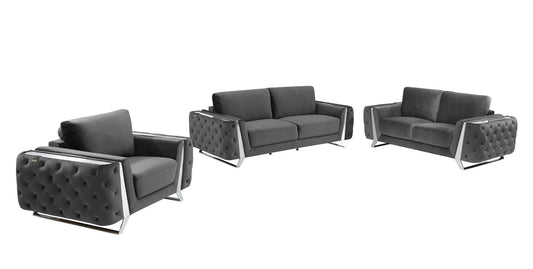 Three Piece Indoor Dark Gray Velvet Six Person Seating Set-0