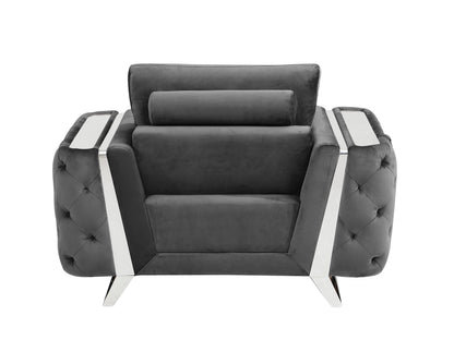 Three Piece Indoor Dark Gray Velvet Six Person Seating Set-7