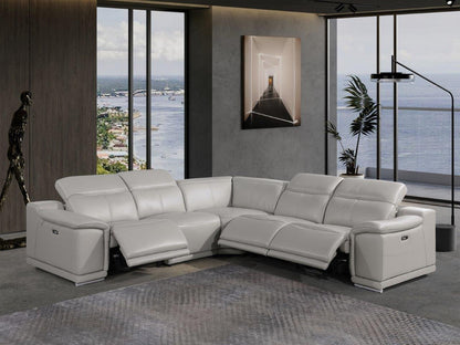 Light Gray Italian Leather Power Reclining U Shaped Five Piece Corner Sectional With Console-6
