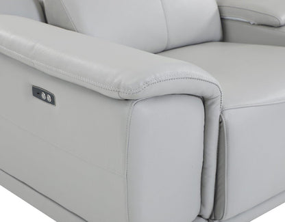 Light Gray Italian Leather Power Reclining U Shaped Five Piece Corner Sectional With Console-5