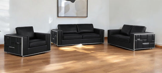 Black Top Grain Leather Five Person Seating Set-0