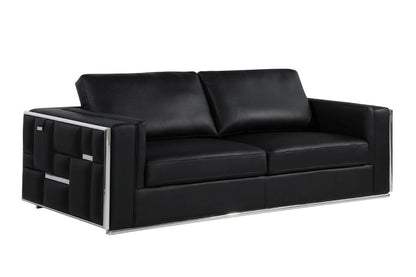 Black Top Grain Leather Five Person Seating Set-2